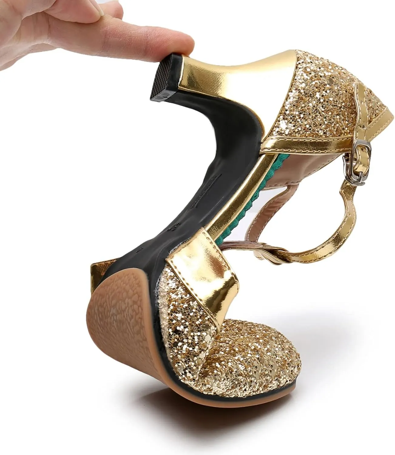Womens Dress Sandals Low Heel Latin Dance Shoes Glitter Tango Shoes Closed Toe Dancing Pumps Professional Heels